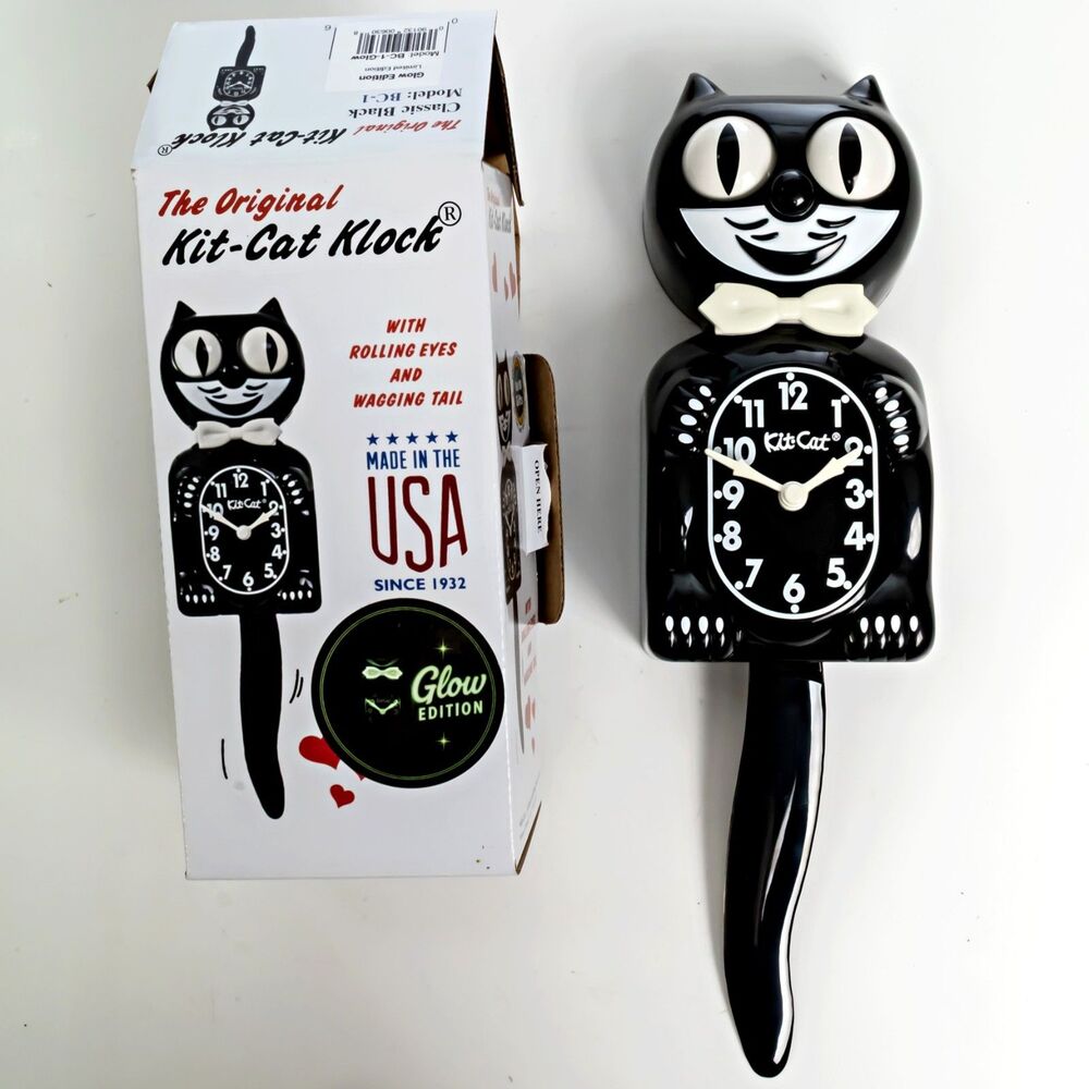 Original Classic Black Kit-Cat Klock Glow in the Dark Edition Clock - Open Box